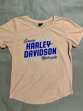 Harley Davidson Peach Graphic Tee Studded Logo Women’s Medium Y2K